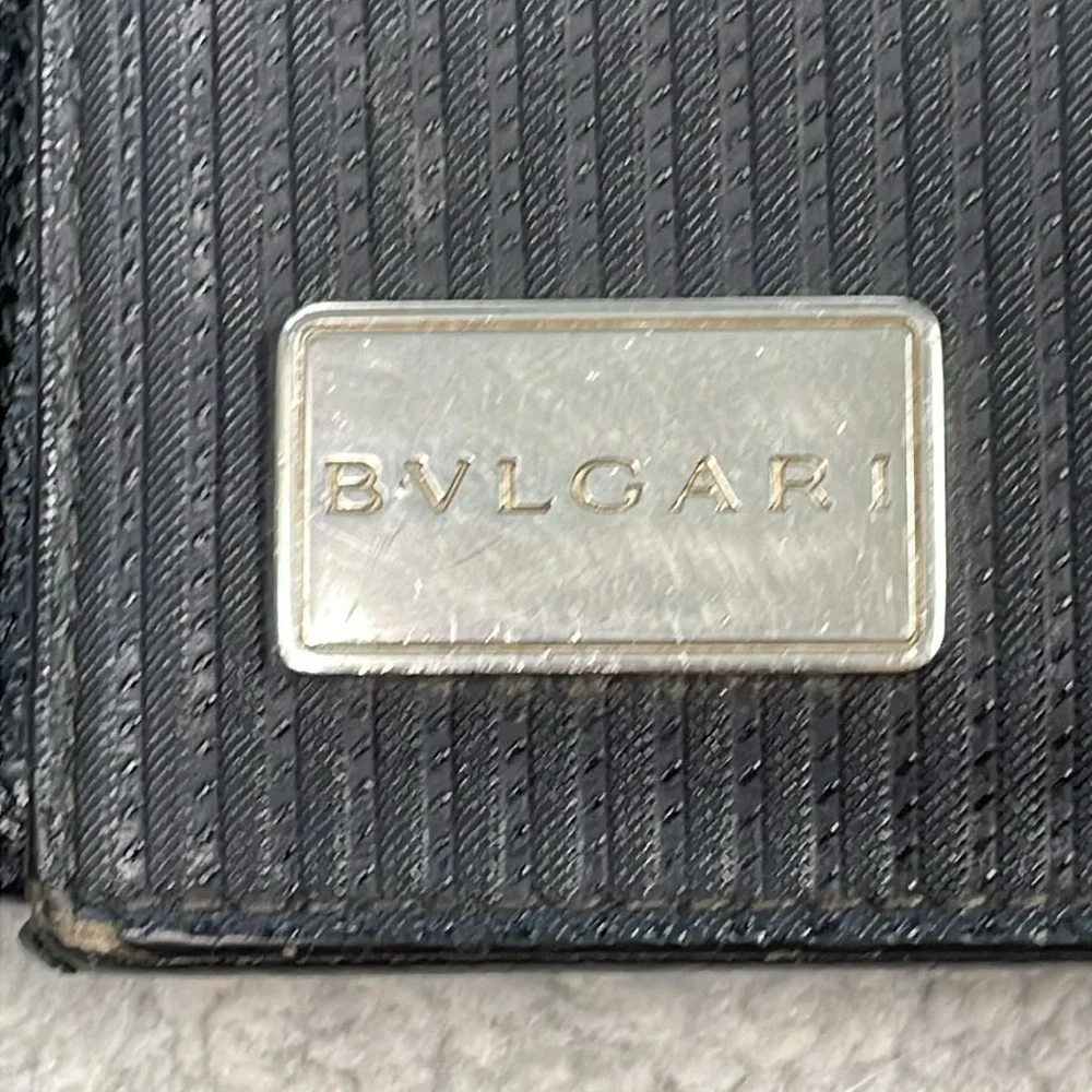 Bvlgari Ribbed Nylon Long Bifold Wallet Black Branded Plaque Designer